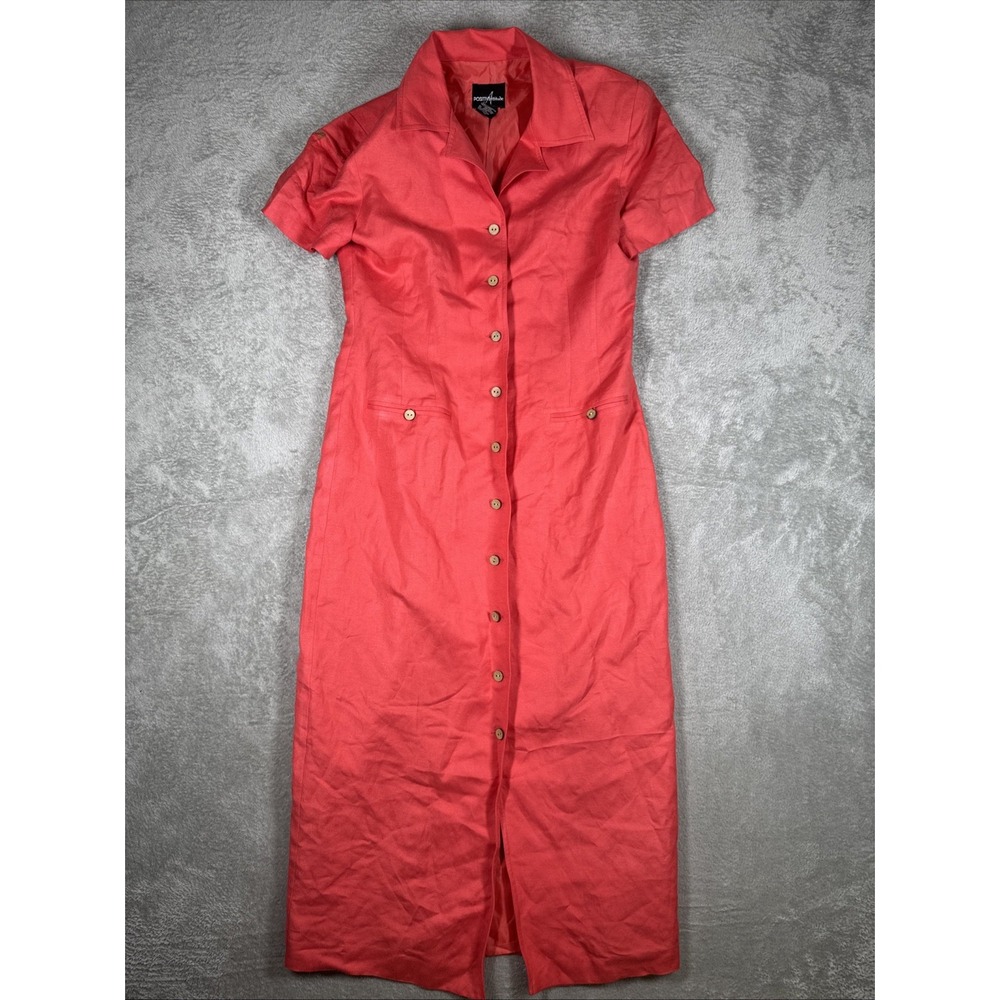 Positive Attitude Ladies Shirtdress Size 10 Coral Pink‎ Linen Blend Vintage